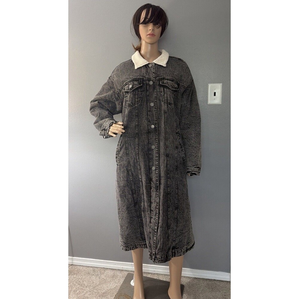 Indigo Thread Co Acid Wash Duster Sherpa Lined Long Snap Front 80’s/90’s Sz XL